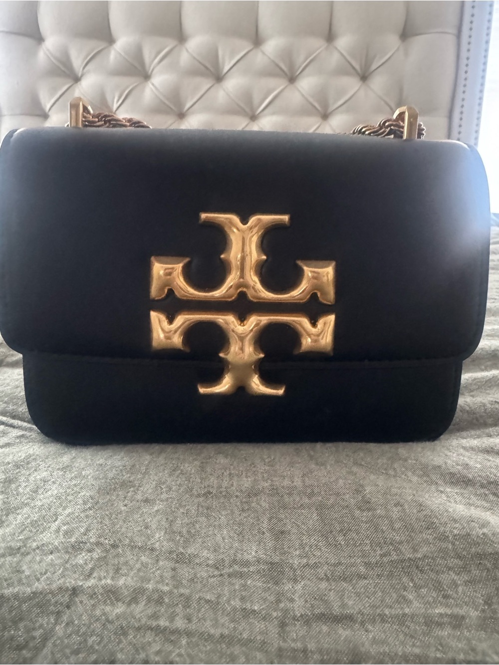 Tory Burch Black Leather Logo Shoulder Bag